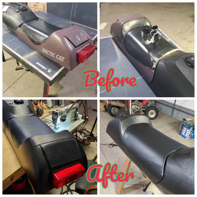 Snowmobile seat upholstery by SouthPaw Upholstery
