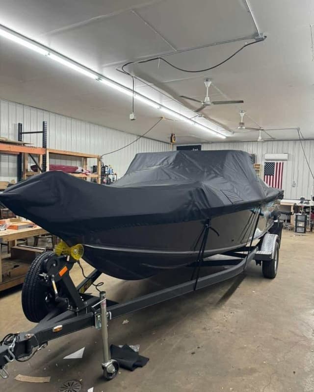 Custom black fishing boat cover